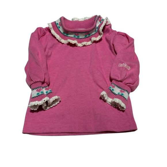 Vtg OshKosh B’gosh Pink Knit Baby Top 3-6M Hearts Trim USA Made Retro Cottage - Picture 5 of 6